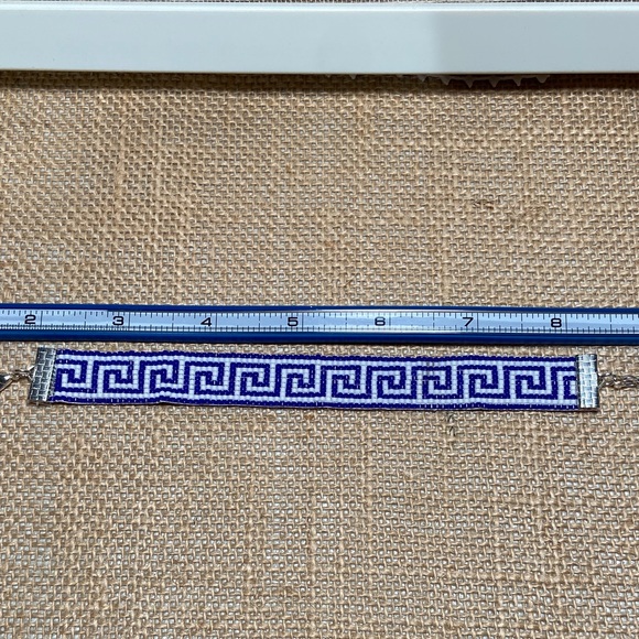 Blue and White  Loom Beaded Bracelet Hand Crafted - Picture 4 of 6